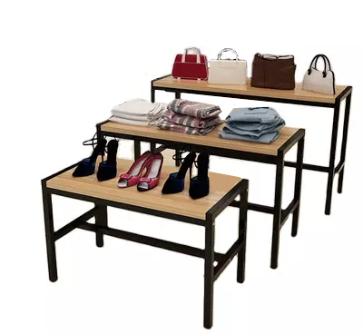 卸売衣料品店女性用トートバッグディスプレイテーブル衣類靴複合カウンターディスプレイ