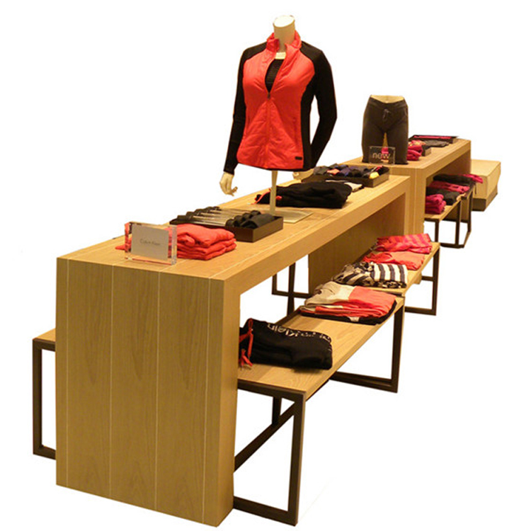 カスタム木製小売衣類ディスプレイラックテーブルスタンド